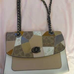 Patchwork Neutral Leather Shoulder Bag - Beige